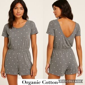 NWT Alternative Cross Back Jersey Romper Gray White Stars Organic Fabric Cotton